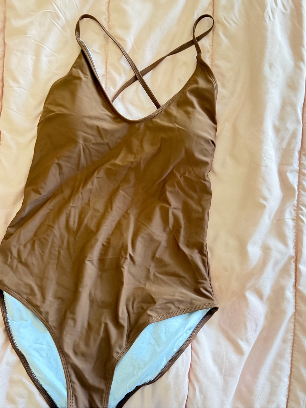 Brown One-Piece Swimsuit with Cross Back Straps